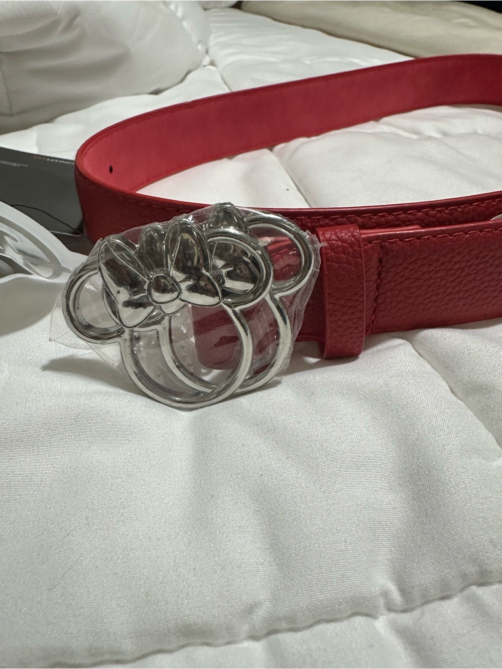 Disney Red Leather Belt with Silver Character Buckle